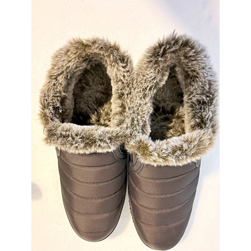 Minnetonka 6902 Quilted Puffer Slippers Faux Fur Lined Brown Taupe Size 6